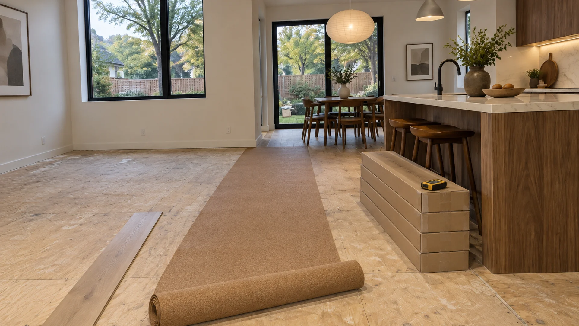 Toronto Quality Wood Flooring Riverdale riverdale wide-plank engineered job during the install phase showing bare subfloor, materials staged, and tools before completion.