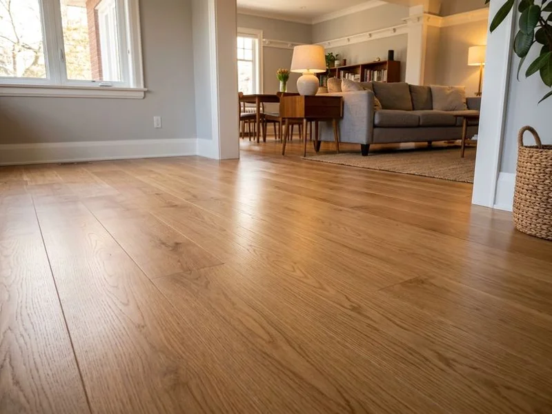 Freshly refinished hardwood stair tread after professional installation